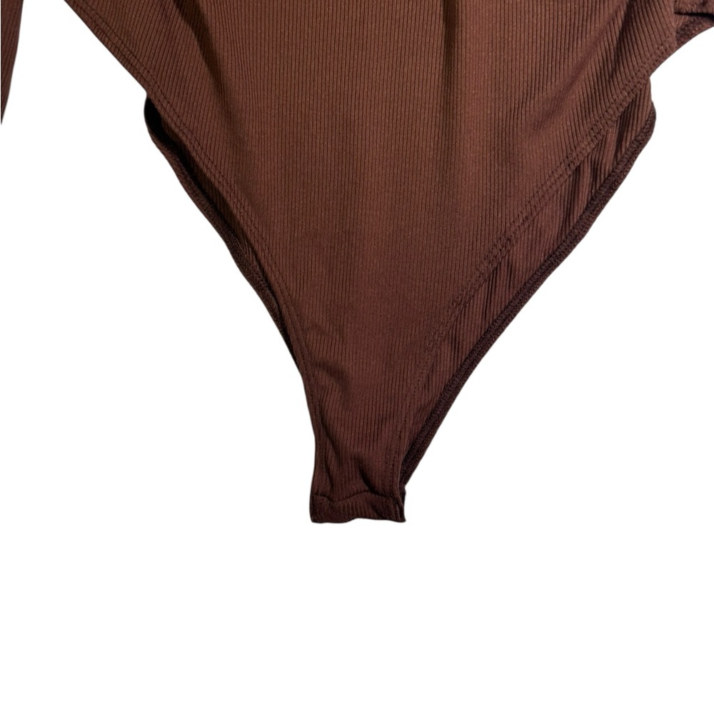 Cider Brown Long Sleeve Ribbed Bodysuit Women’s Size M - Picture 3 of 6